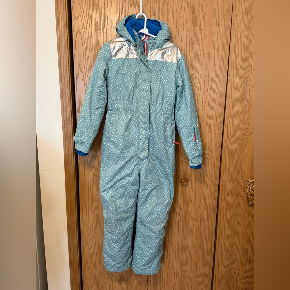 Mini Boden Girls’ One-Piece Snowsuit Size 13–14Y Mint Polka Dot Warm &Waterproof